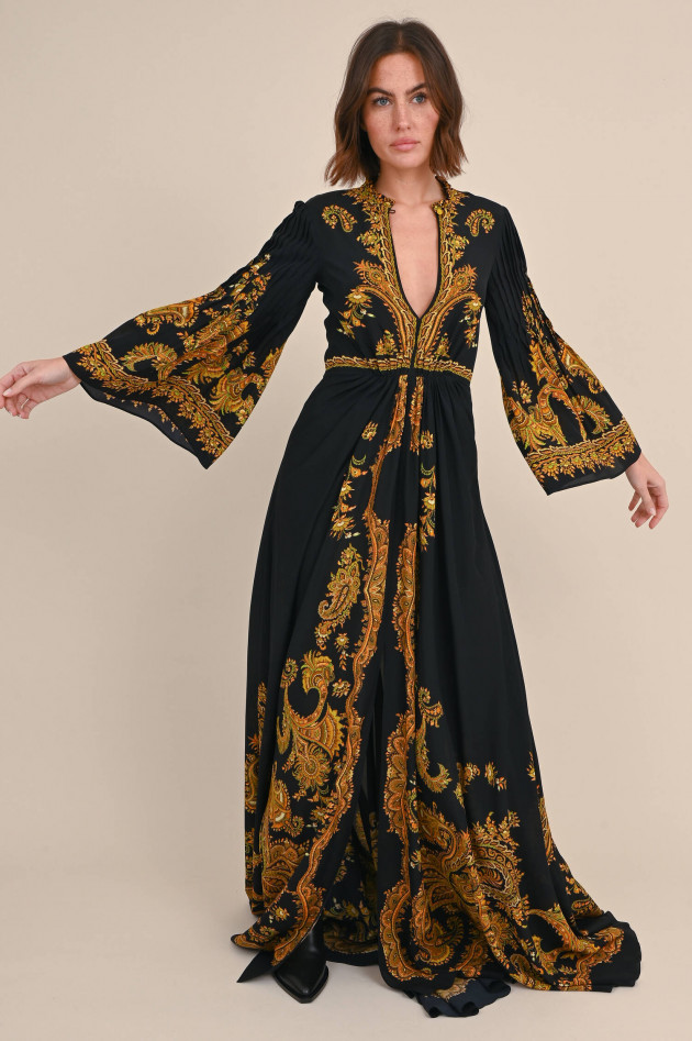 Etro Maxi Seidenkleid mit Paisley Print in Schwarz