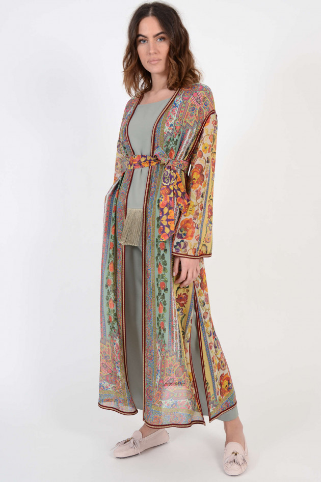 Etro Kimono aus Seide in Lila/Gelb gemustert