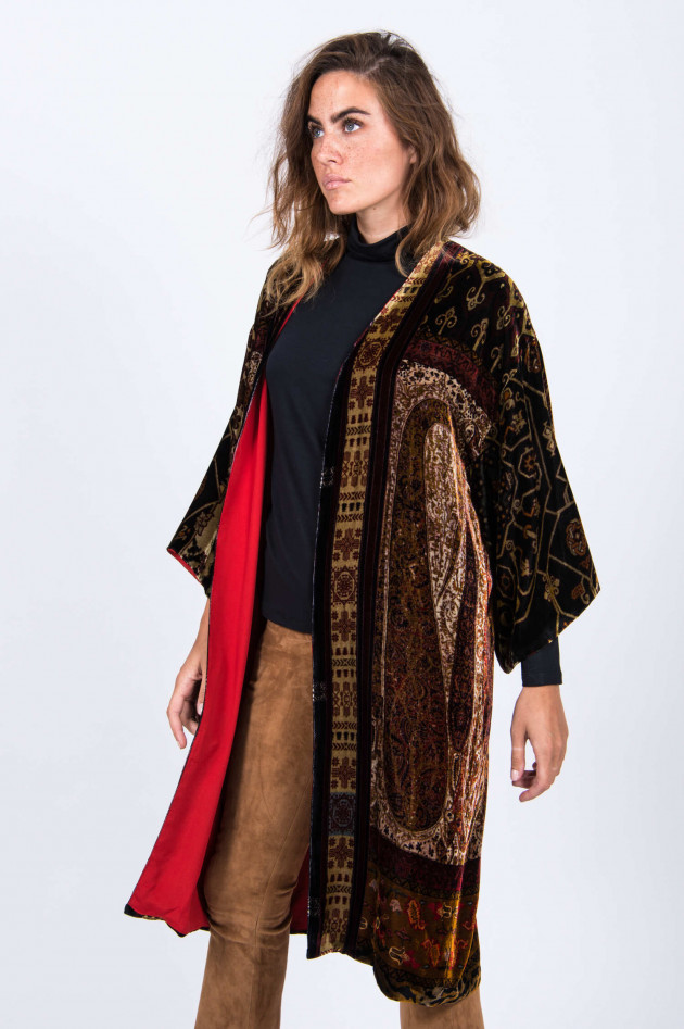 Etro Samt-Kimono in Oliv/Schwarz