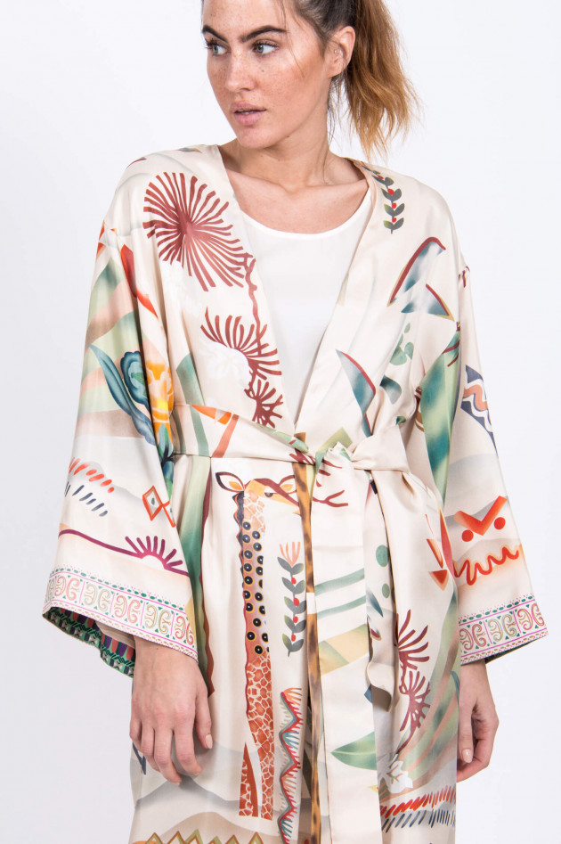 Etro Seiden-Kimono in Natur gemustert