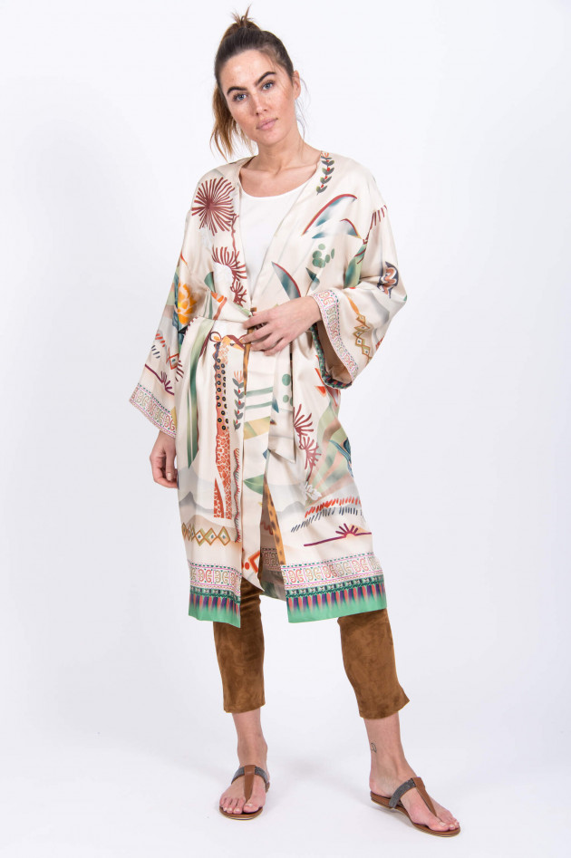 Etro Seiden-Kimono in Natur gemustert