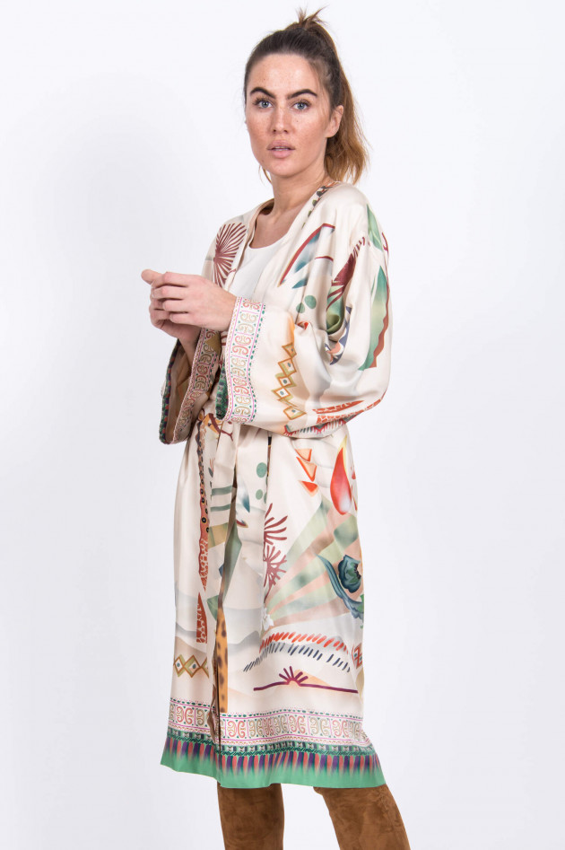 Etro Seiden-Kimono in Natur gemustert