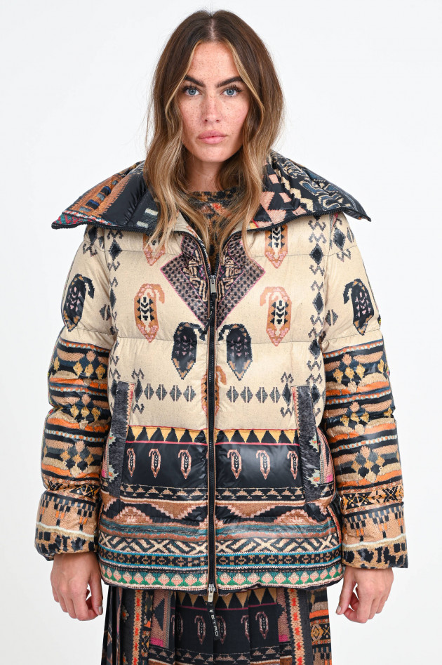 Etro Daunenstepp-Jacke mit Inka-Print in Beige/Schwarz