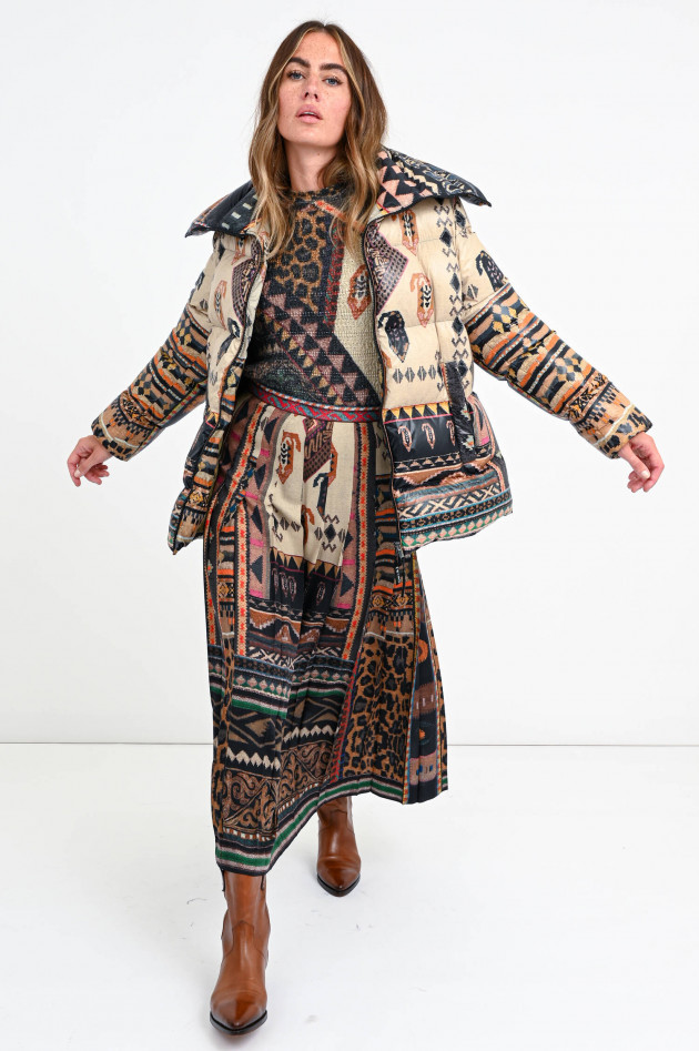 Etro Daunenstepp-Jacke mit Inka-Print in Beige/Schwarz