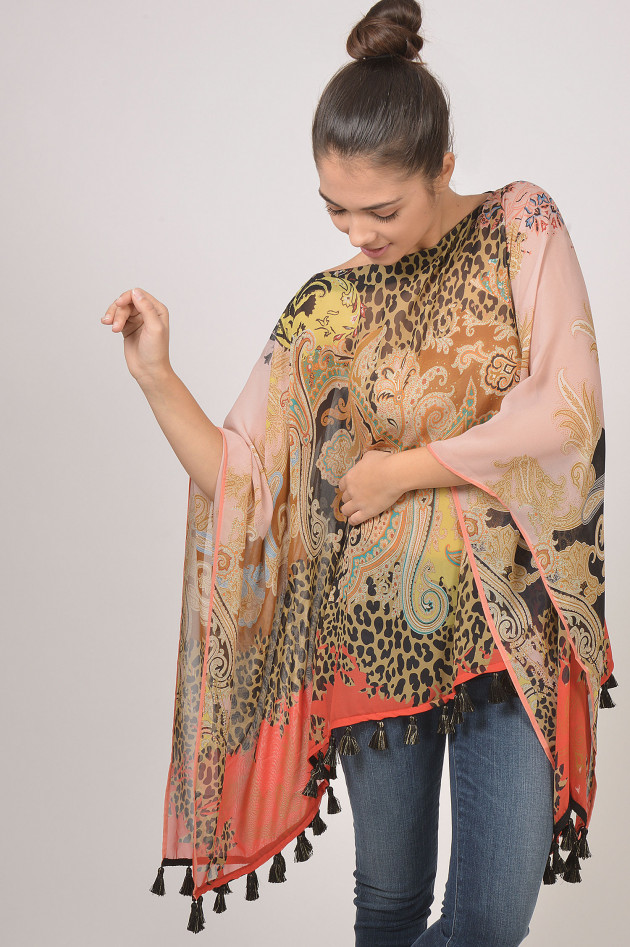 Etro Poncho aus Seide in Orange gemustert