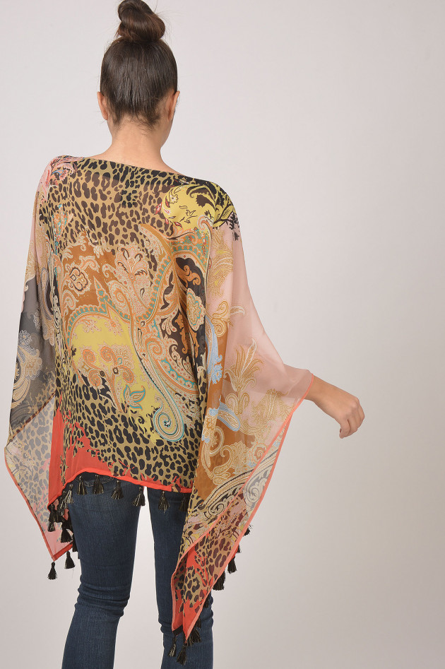 Etro Poncho aus Seide in Orange gemustert