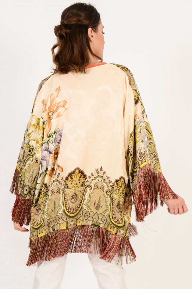 Etro Kimono mit Fransen in Beige/Bordeaux