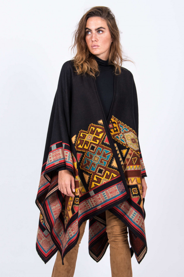 Etro Poncho mit Ethno-Muster in Schwarz