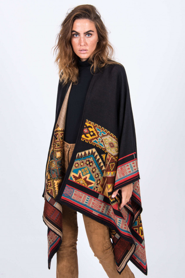 Etro Poncho mit Ethno-Muster in Schwarz