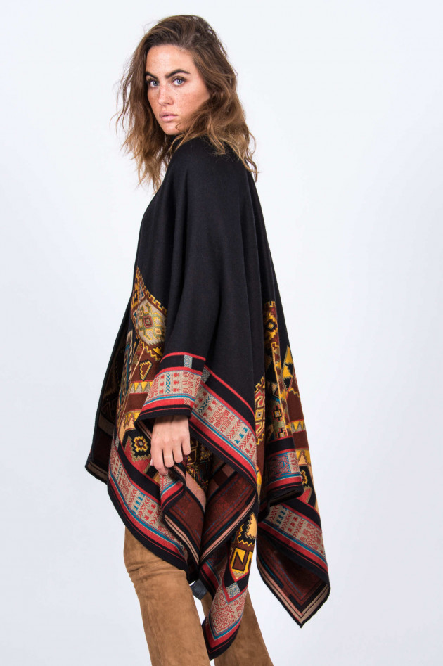 Etro Poncho mit Ethno-Muster in Schwarz