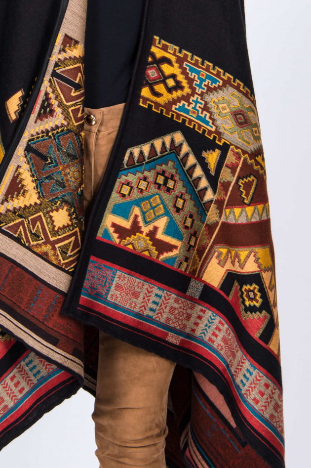 Etro Poncho mit Ethno-Muster in Schwarz