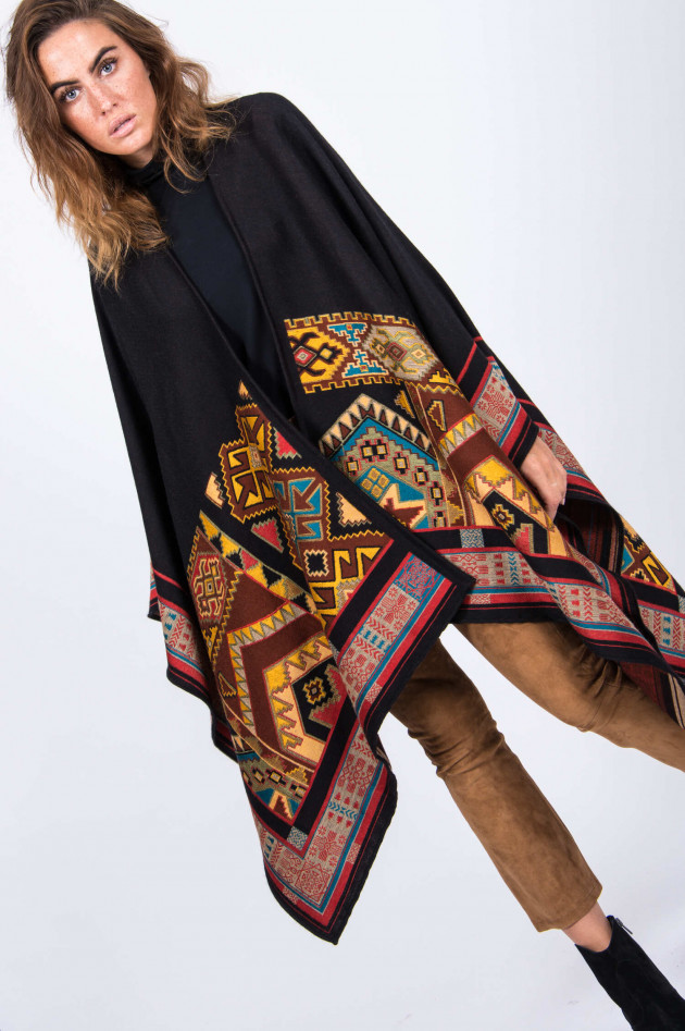 Etro Poncho mit Ethno-Muster in Schwarz