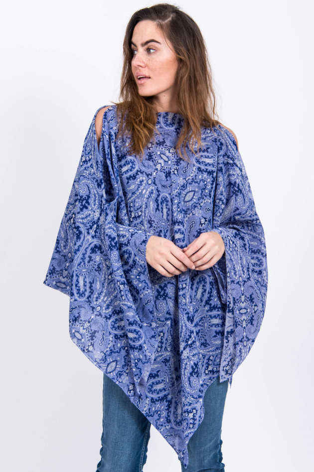 Etro Poncho in Navy/Hellblau gemustert