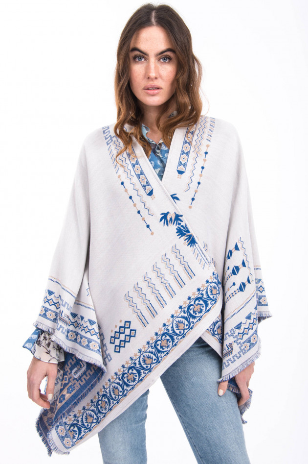 Etro Poncho aus Woll-Mix in Beige/Blau