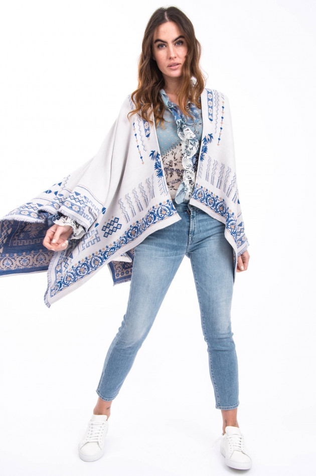 Etro Poncho aus Woll-Mix in Beige/Blau