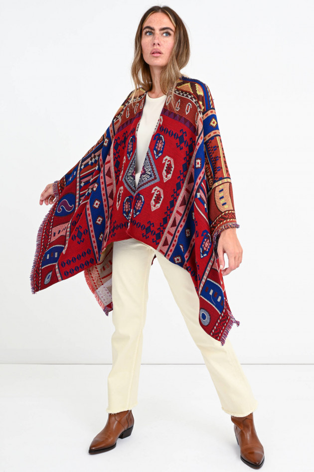 Etro Jacquard-Cape im Ethno-Style in Rot/Blau