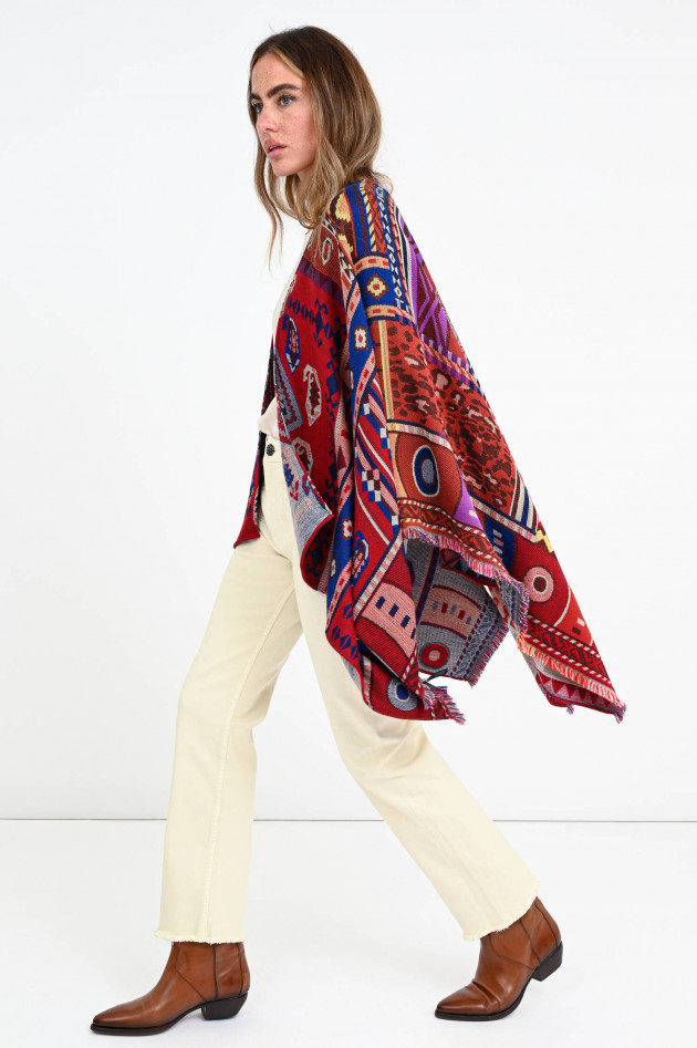 Etro Jacquard-Cape im Ethno-Style in Rot/Blau