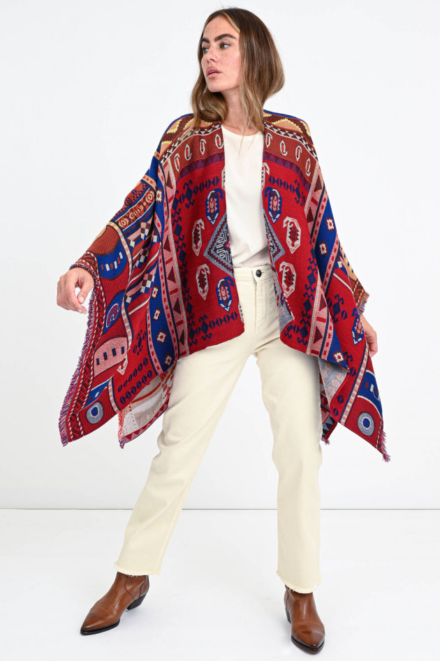 Etro Jacquard-Cape im Ethno-Style in Rot/Blau