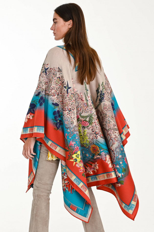 Etro Jaquard-Cape im floralem Design in Sand/Multicolor