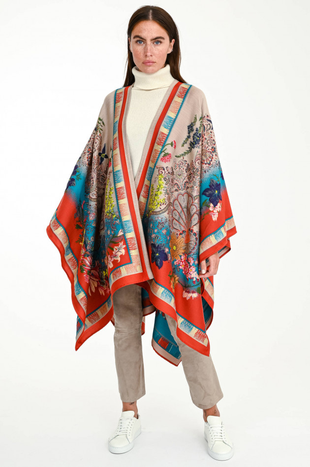 Etro Jaquard-Cape im floralem Design in Sand/Multicolor