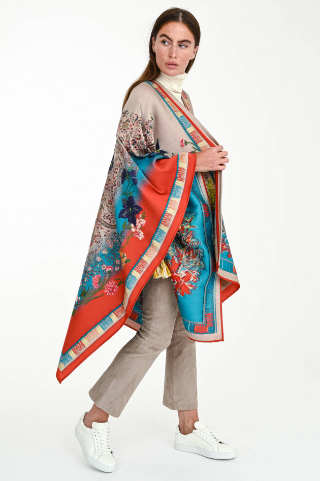 Etro Jaquard-Cape im floralem Design in Sand/Multicolor