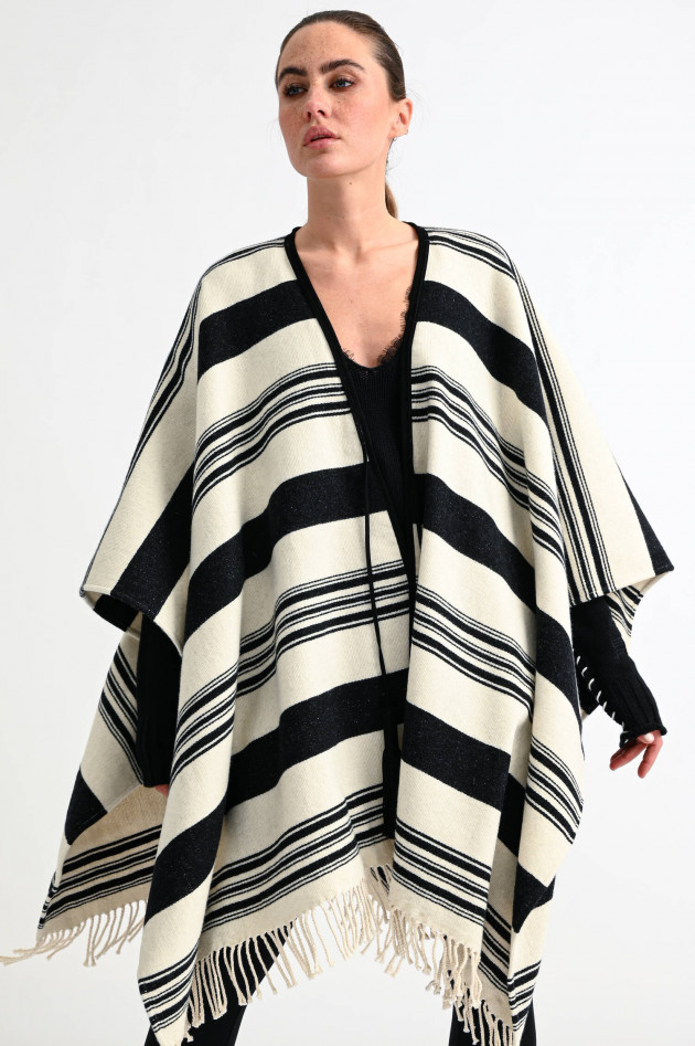 Etro Gestreiftes Cape mit Fransen in Schwarz/Natur