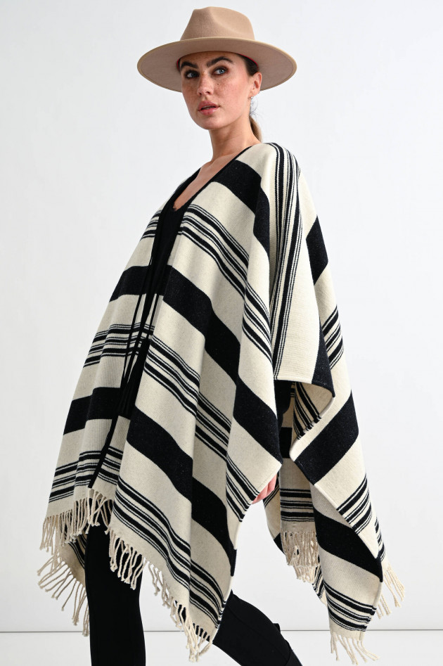 Etro Gestreiftes Cape mit Fransen in Schwarz/Natur