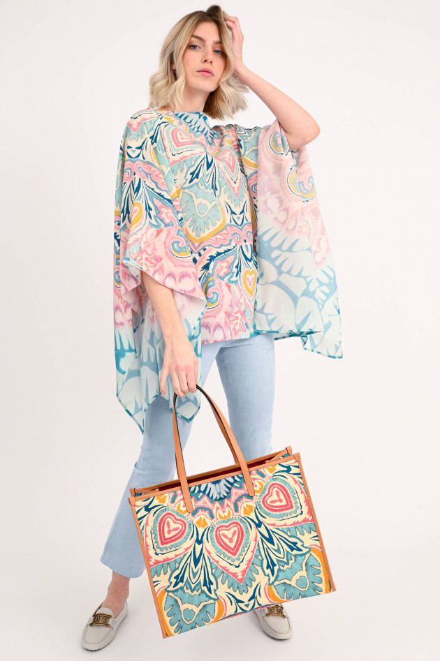 Etro Gemusterter Poncho in Hellblau/Rosa/Gelb