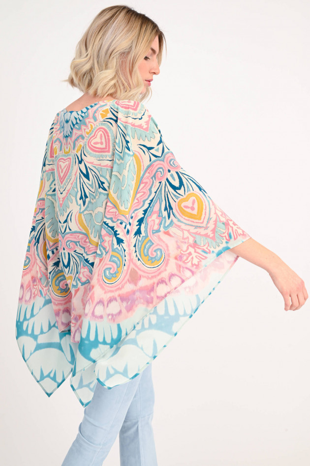 Etro Gemusterter Poncho in Hellblau/Rosa/Gelb