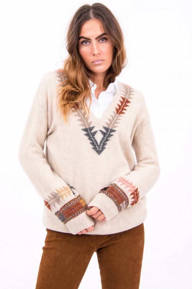 Etro Wollpullover mit Intarsienarbeiten in Beige