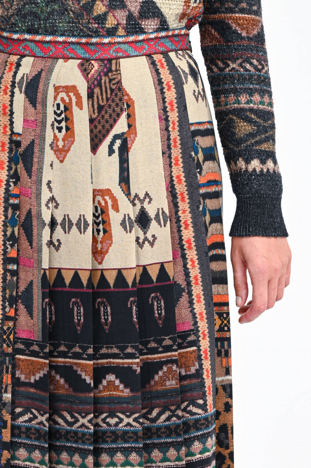 Etro Seiden-Mix Faltenrock im Ethno Style in Multicolor