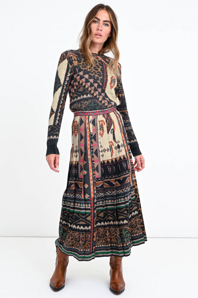 Etro Seiden-Mix Faltenrock im Ethno Style in Multicolor