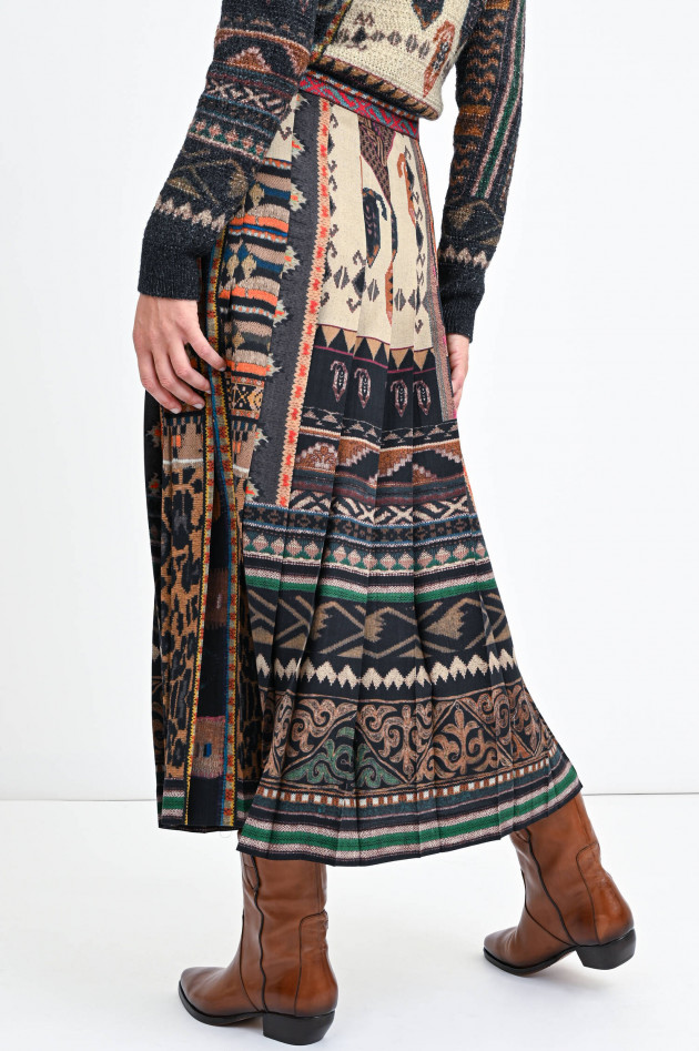 Etro Seiden-Mix Faltenrock im Ethno Style in Multicolor