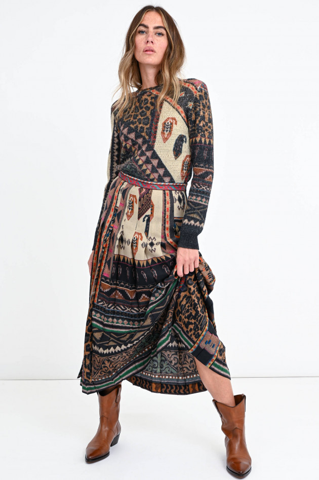 Etro Seiden-Mix Faltenrock im Ethno Style in Multicolor