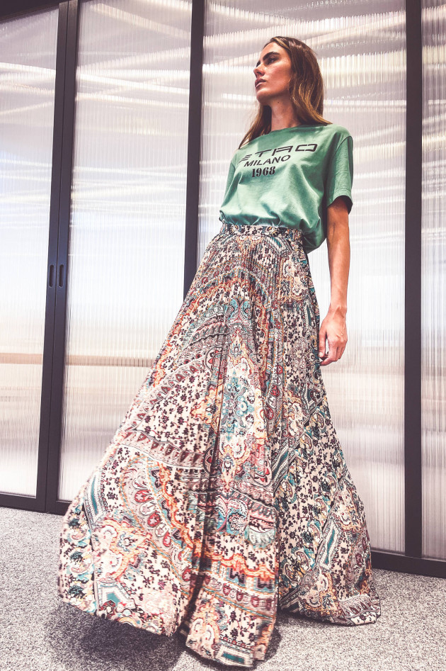 Etro Maxi-Plisseerock im Paisley-Design in Multicolor