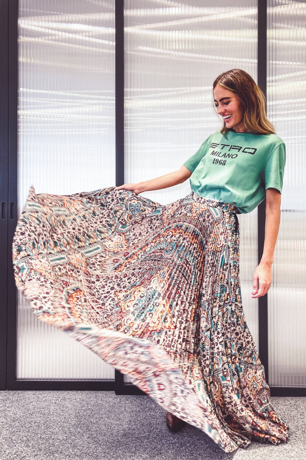 Etro Maxi-Plisseerock im Paisley-Design in Multicolor