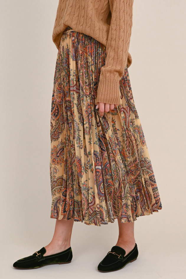 Etro Plisseerock mit Paisley Muster in Beige