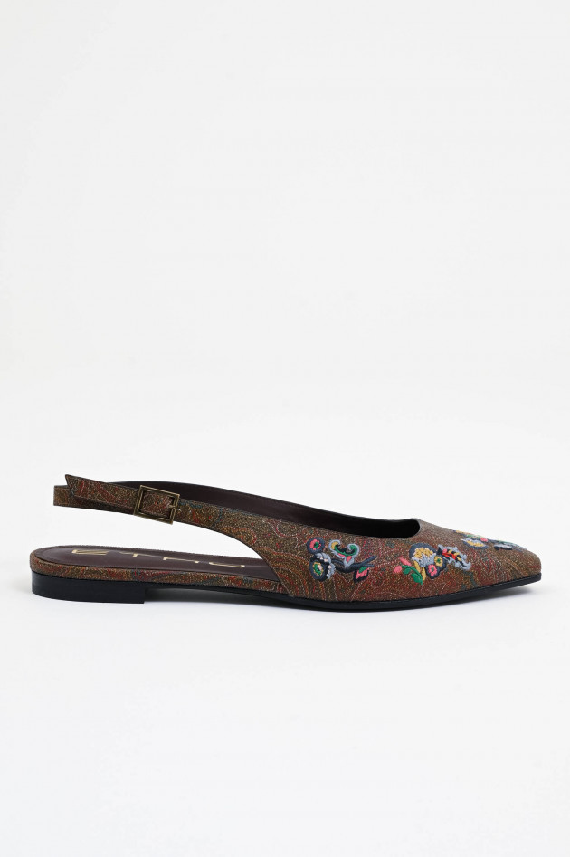 Etro Sling-Ballerina mit Blumenstickerei in Braun