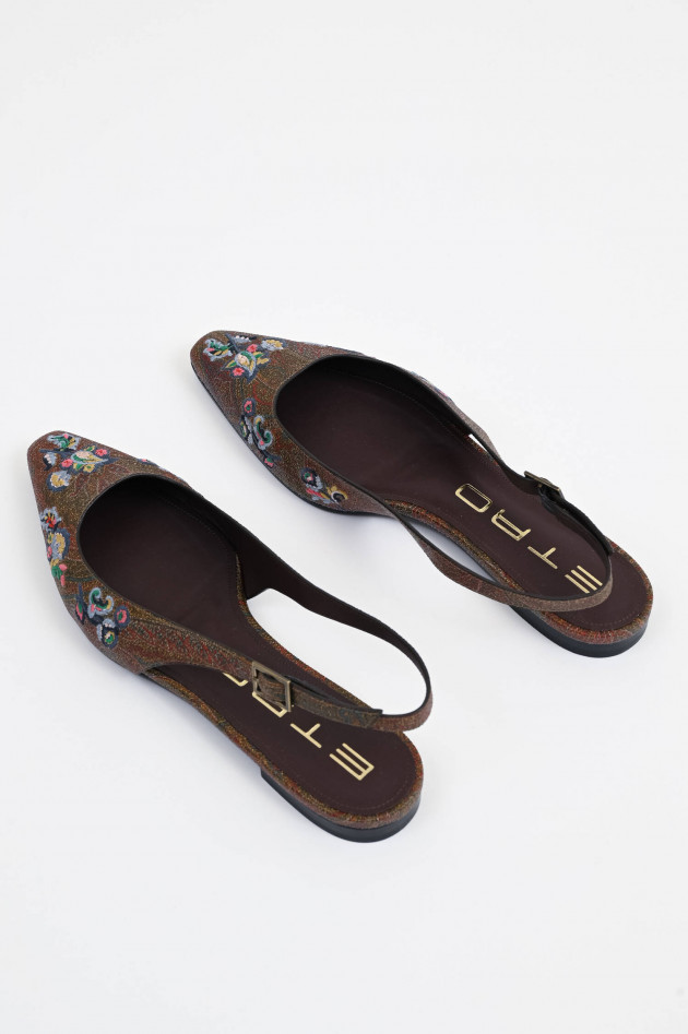 Etro Sling-Ballerina mit Blumenstickerei in Braun