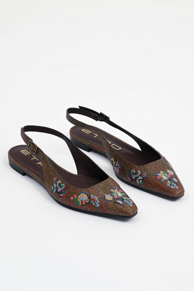 Etro Sling-Ballerina mit Blumenstickerei in Braun
