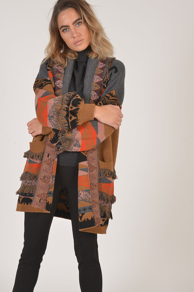 Etro Strickjacke mit Fransen in Camel gemustert