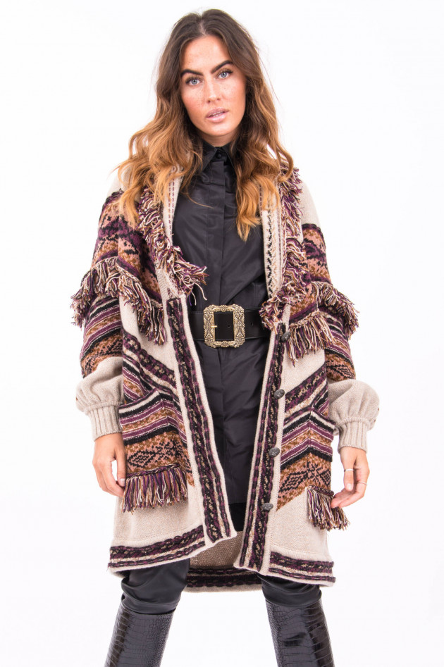 Etro Strickjacke mit Fransen in Beige und Mustern