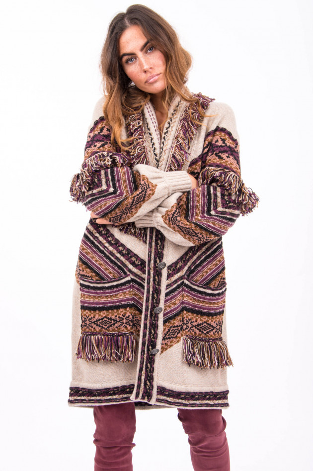 Etro Strickjacke mit Fransen in Beige und Mustern