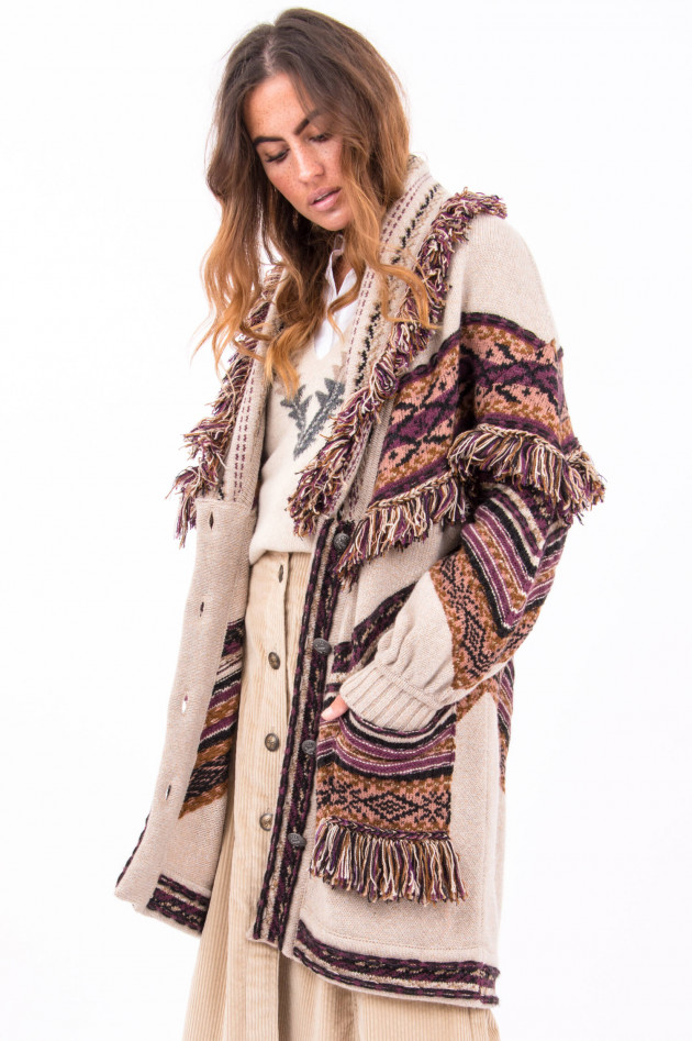 Etro Strickjacke mit Fransen in Beige und Mustern