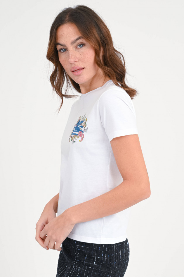 Etro T-Shirt Pegasus Stickerei in Weiß/Multicolor