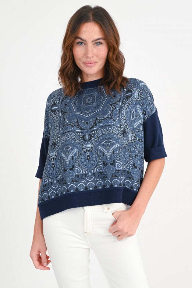 Etro Strickpullover mit Seidenfront in Blau