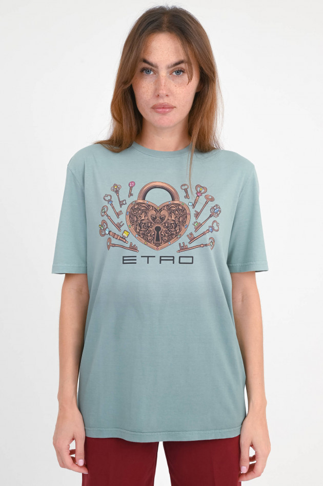 Etro T-Shirt mit Schlüssel-Print in Salbei