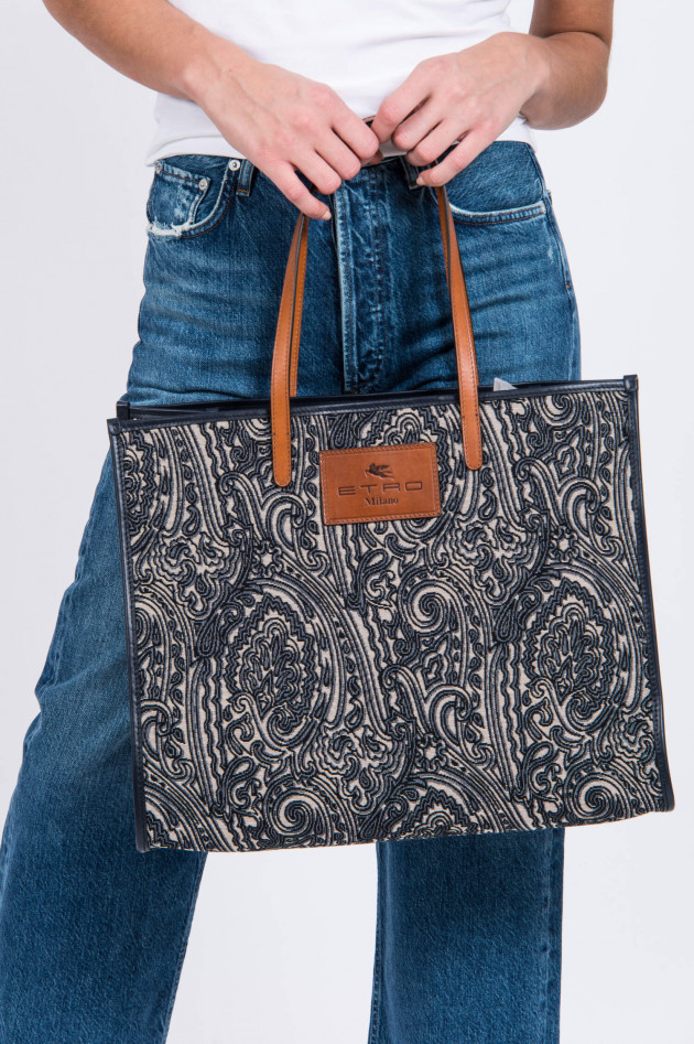 Etro Shopper im floralem Design in Navy gemustert
