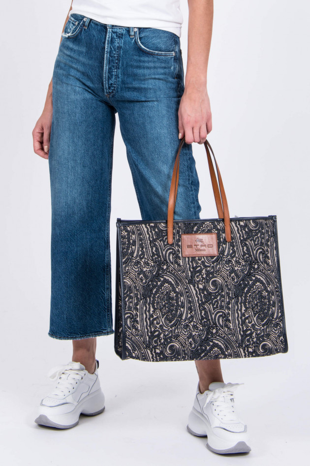Etro Shopper im floralem Design in Navy gemustert