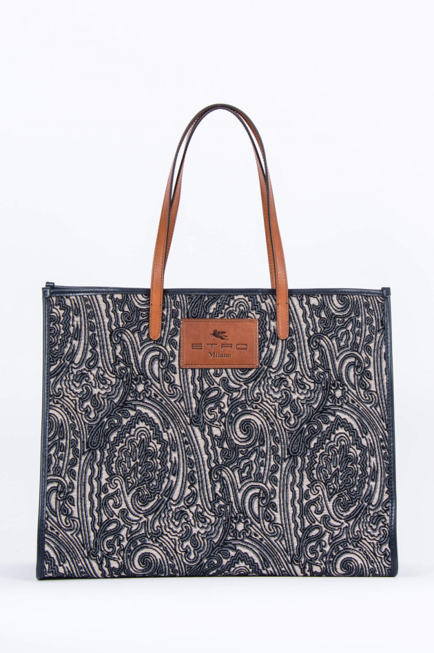 Etro Shopper im floralem Design in Navy gemustert